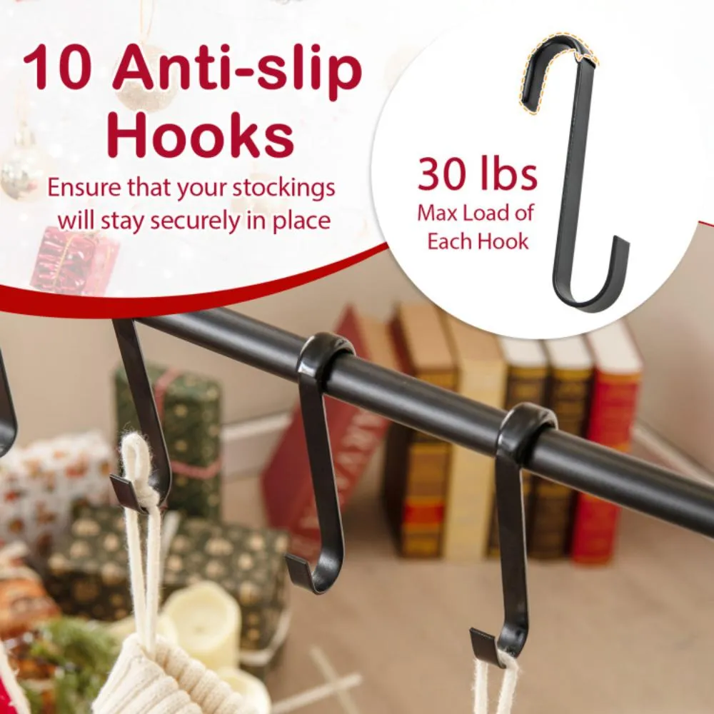 10-Hook Christmas Stocking Holder Stand on Wheels Freestanding Rack-Black