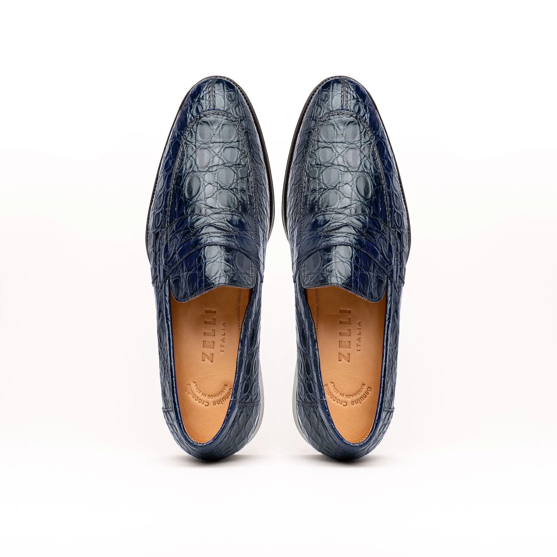 11-201-NVY ROMA Crocodile Penny Loafer, Navy