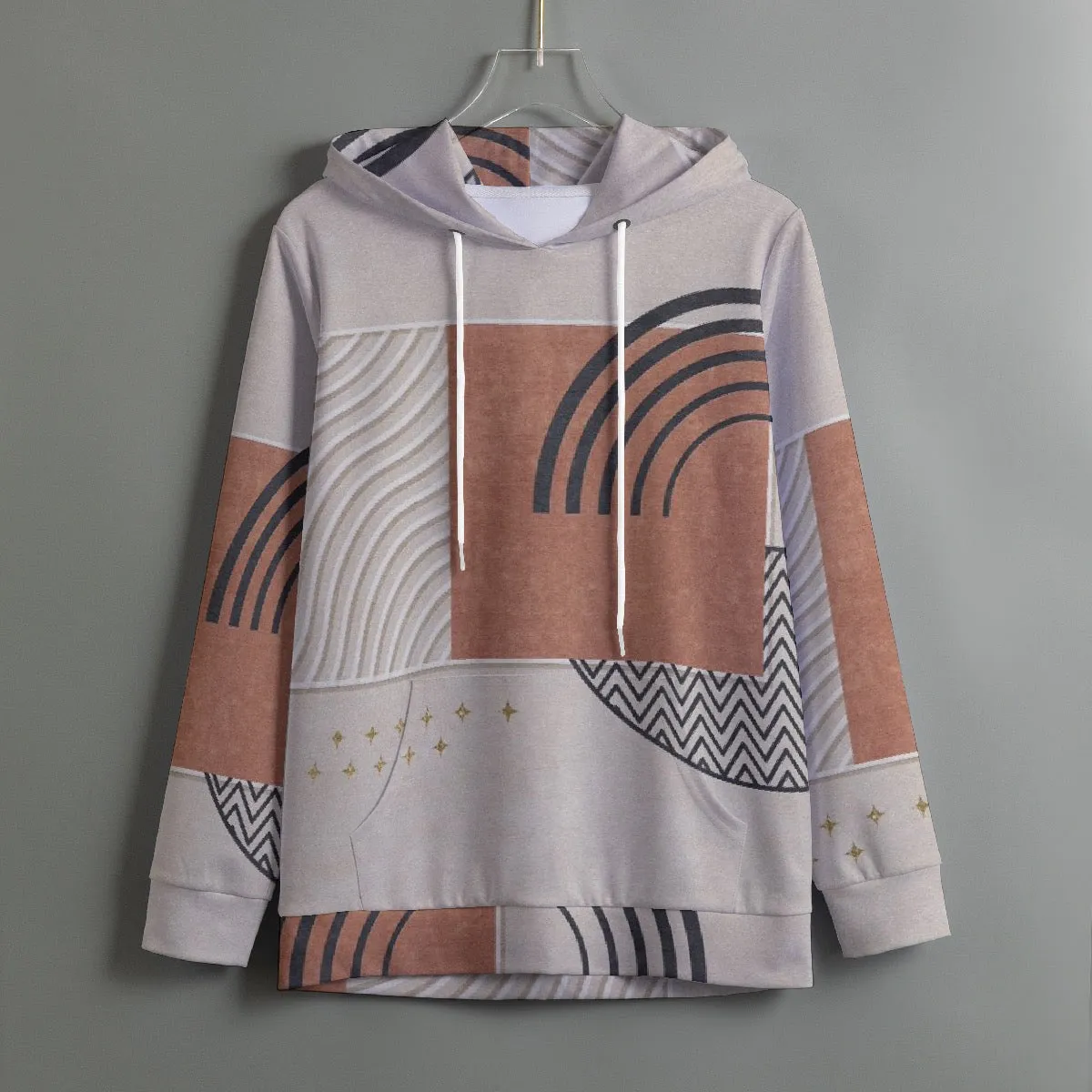 165 All-Over Print Women's Pullover Hoodie With Drawstring beige, abstract print