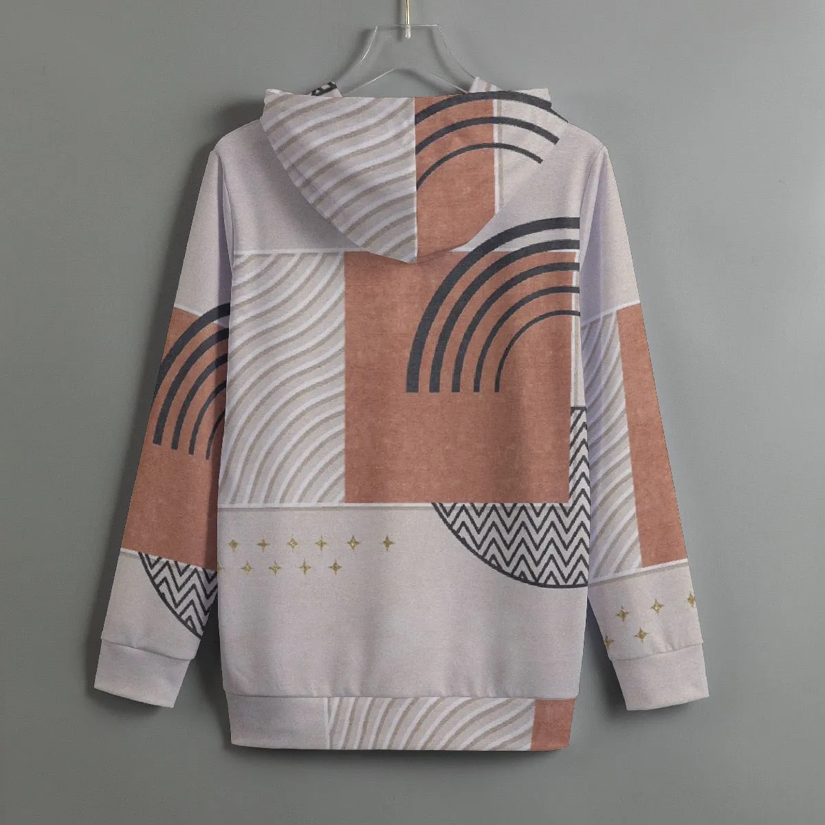 165 All-Over Print Women's Pullover Hoodie With Drawstring beige, abstract print