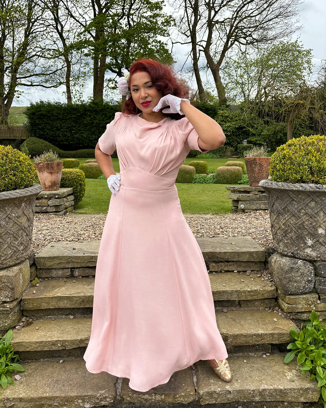 40s 'Girl Friday' Midi Dress - Blush