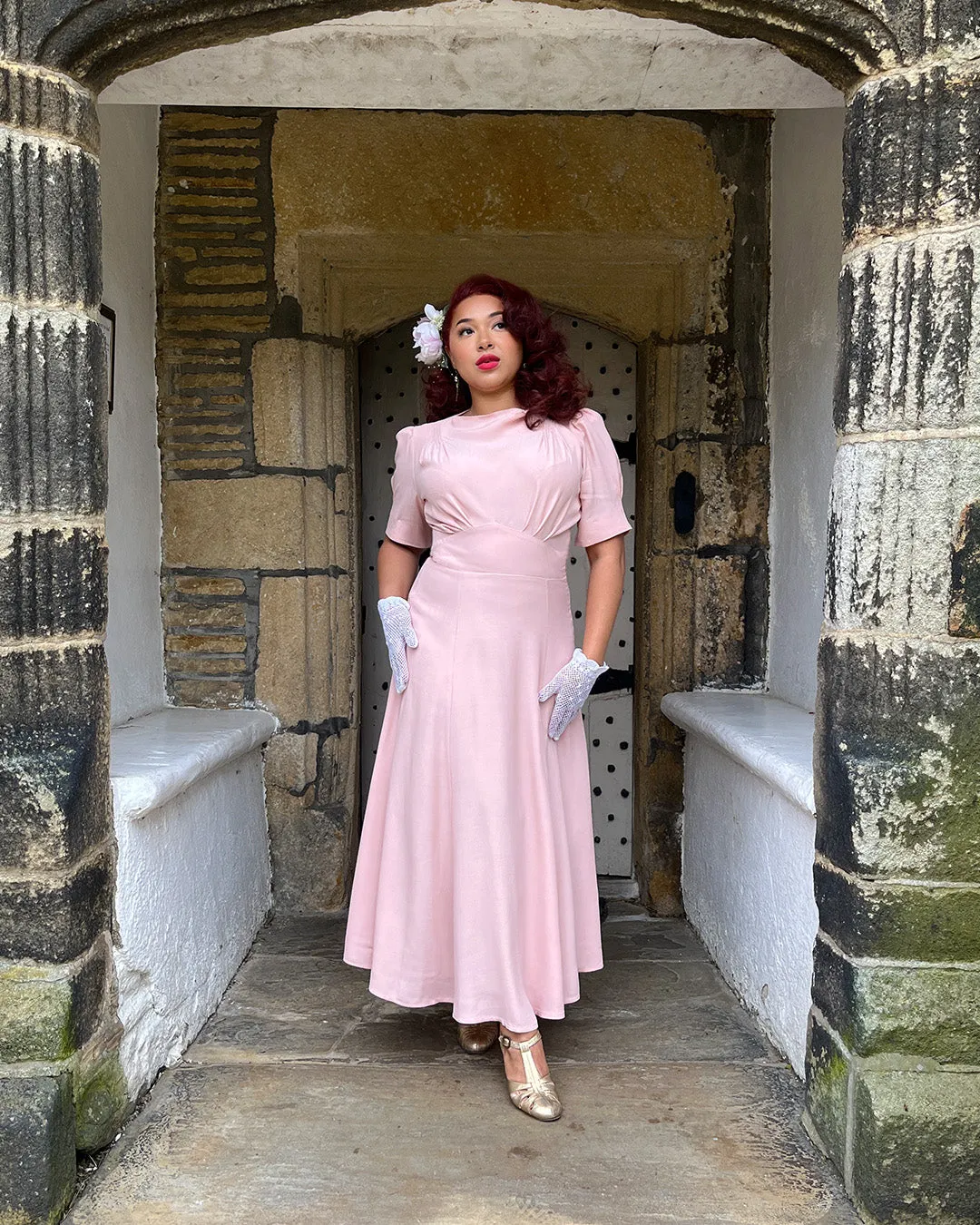 40s 'Girl Friday' Midi Dress - Blush