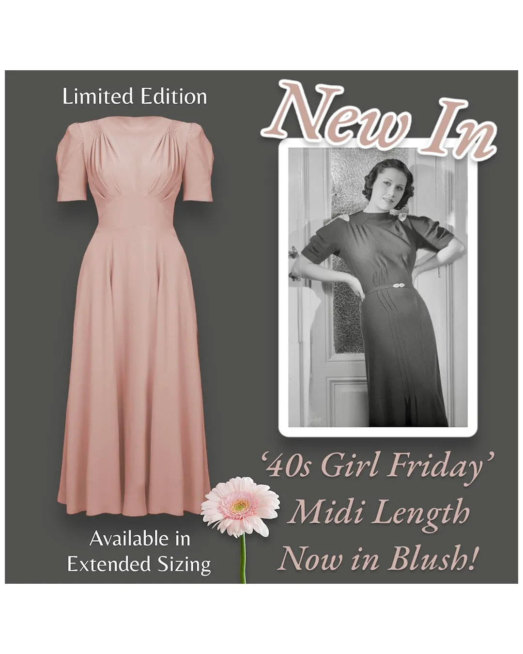 40s 'Girl Friday' Midi Dress - Blush