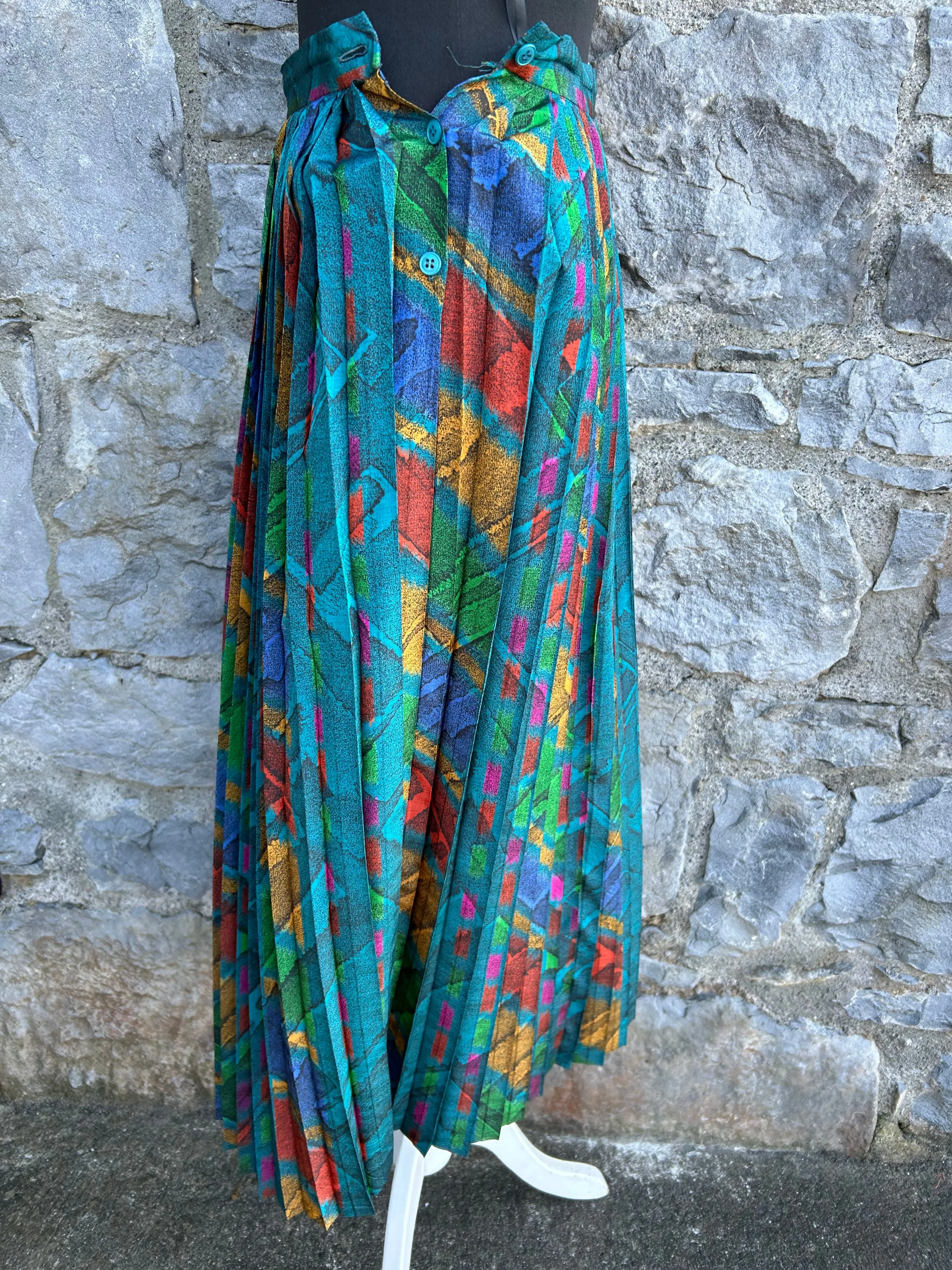 80s abstract blue pleated skirt uk 6