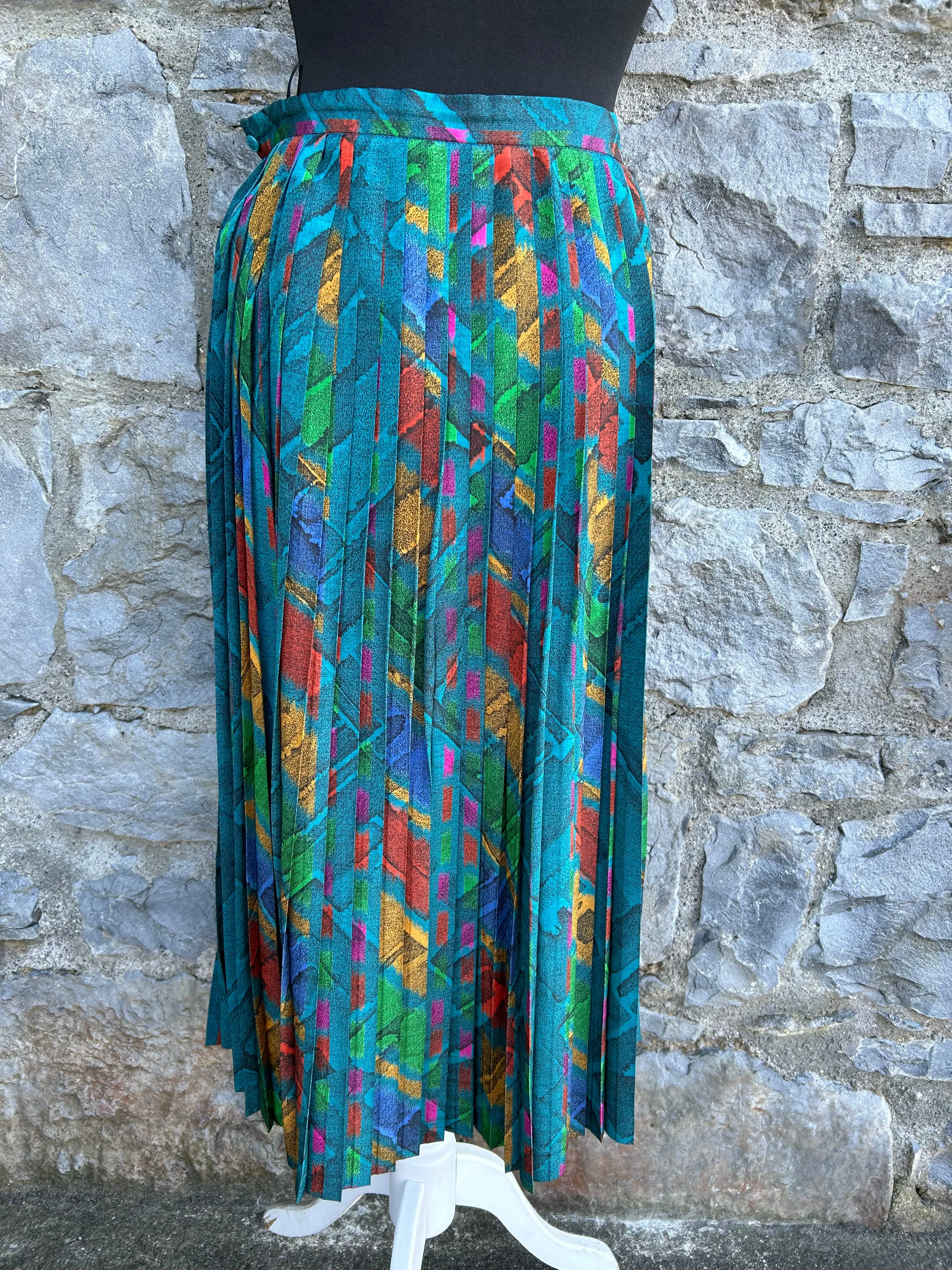 80s abstract blue pleated skirt uk 6