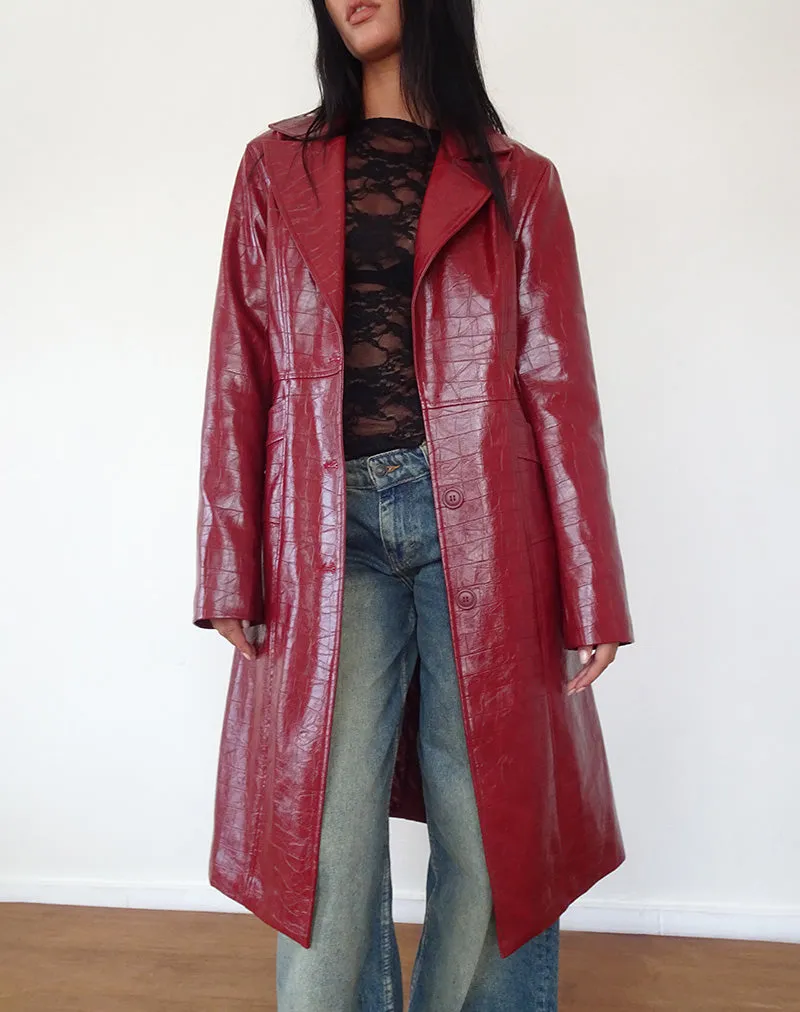 Abigail Coat in Matte PU Croc Burgundy