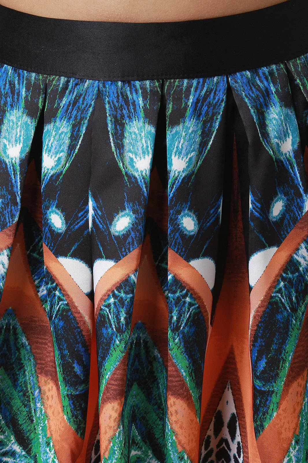 Abstract Peacock Pleated Skirt