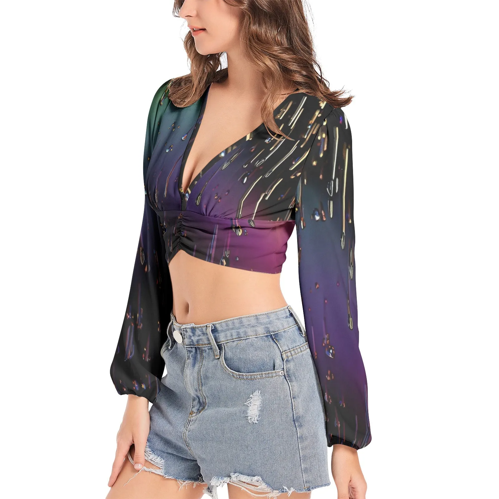 Acid Rain | Women's Deep V-Neck Crop Top | Austin Blake