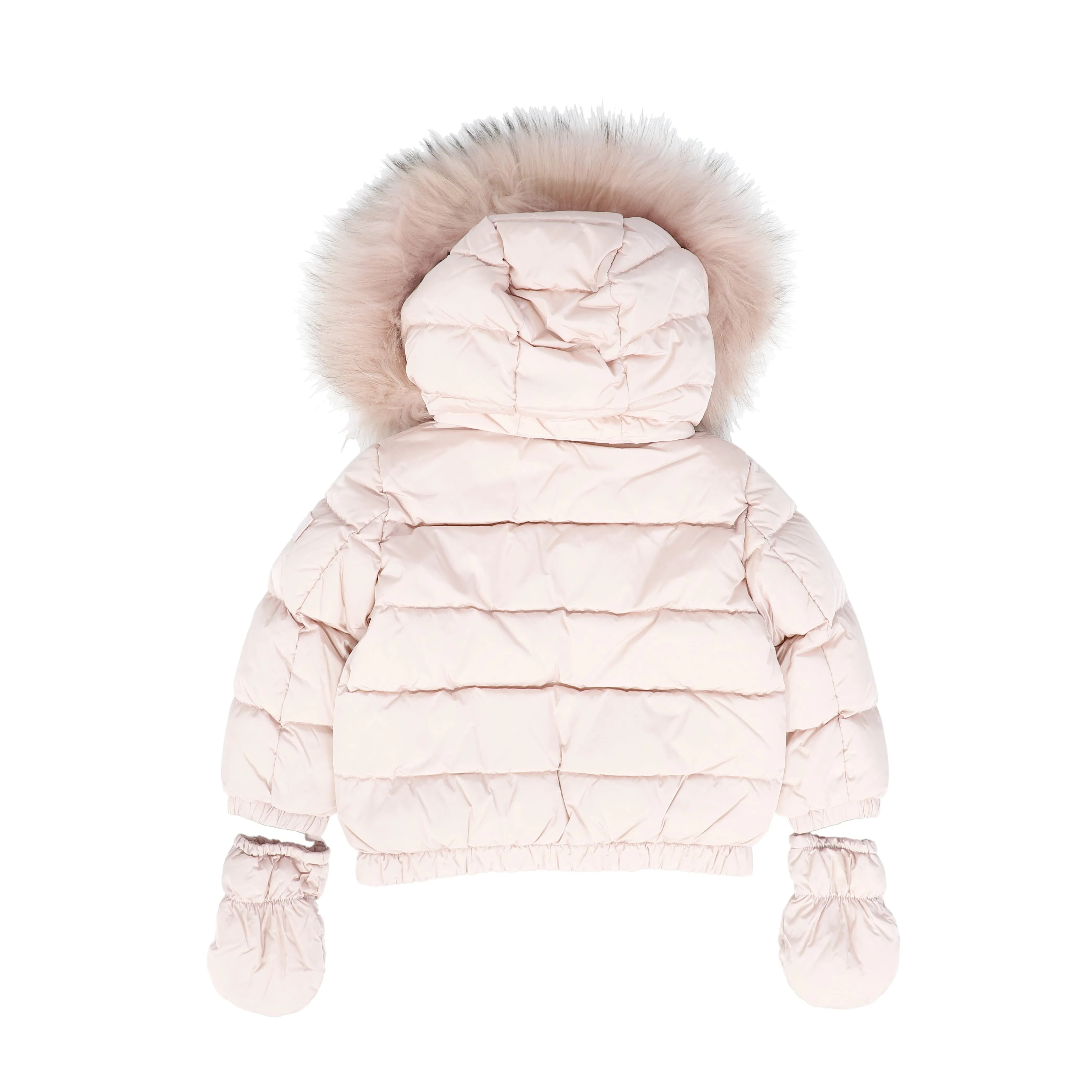 ADD PALE PINK FUR TRIM PUFFER COAT