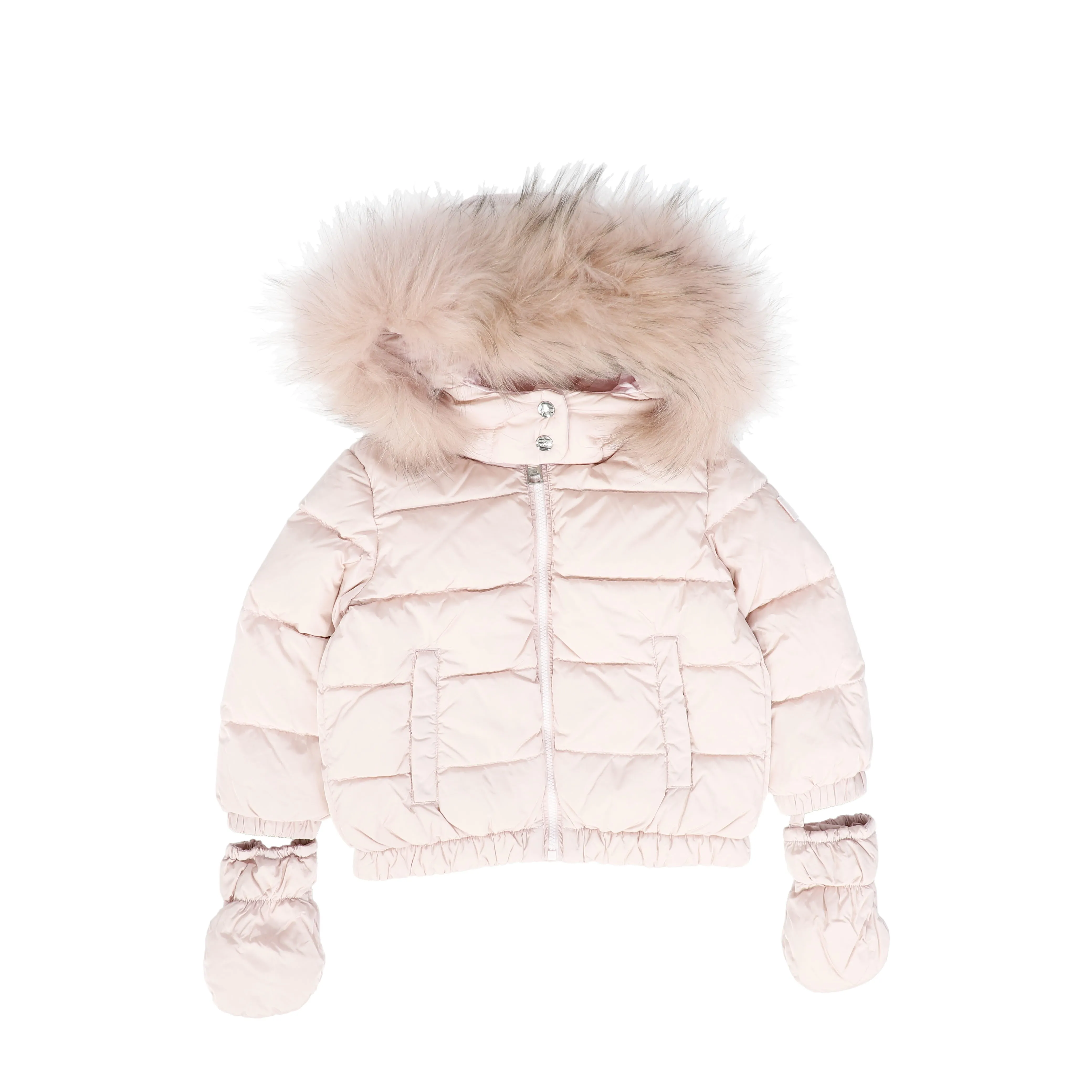 ADD PALE PINK FUR TRIM PUFFER COAT