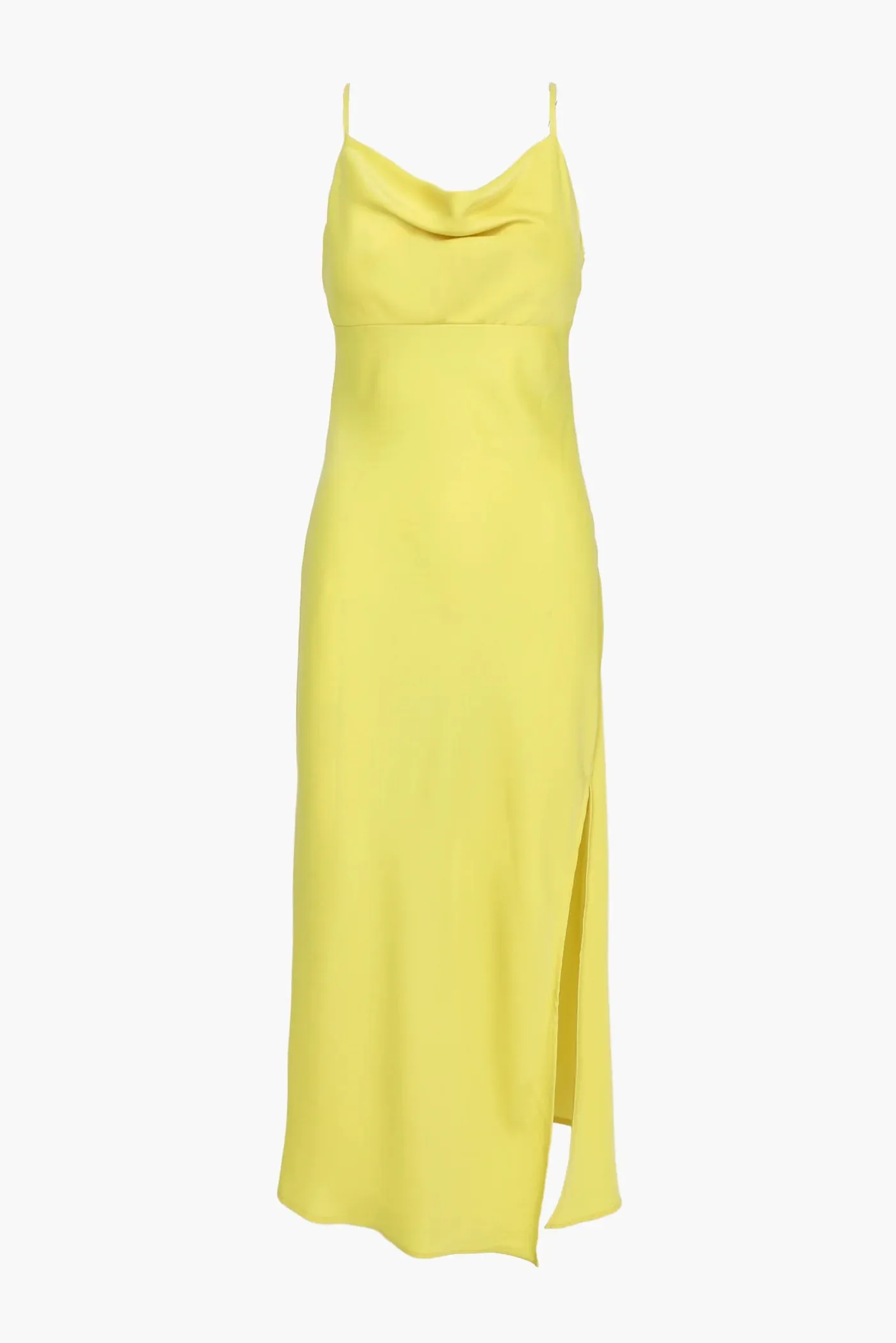 Adelyn Rae Faith Front Slit Slip Dress in Lime Yellow