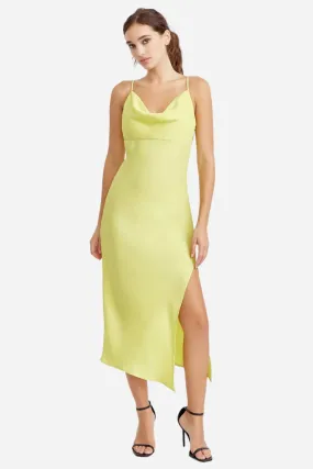 Adelyn Rae Faith Front Slit Slip Dress in Lime Yellow