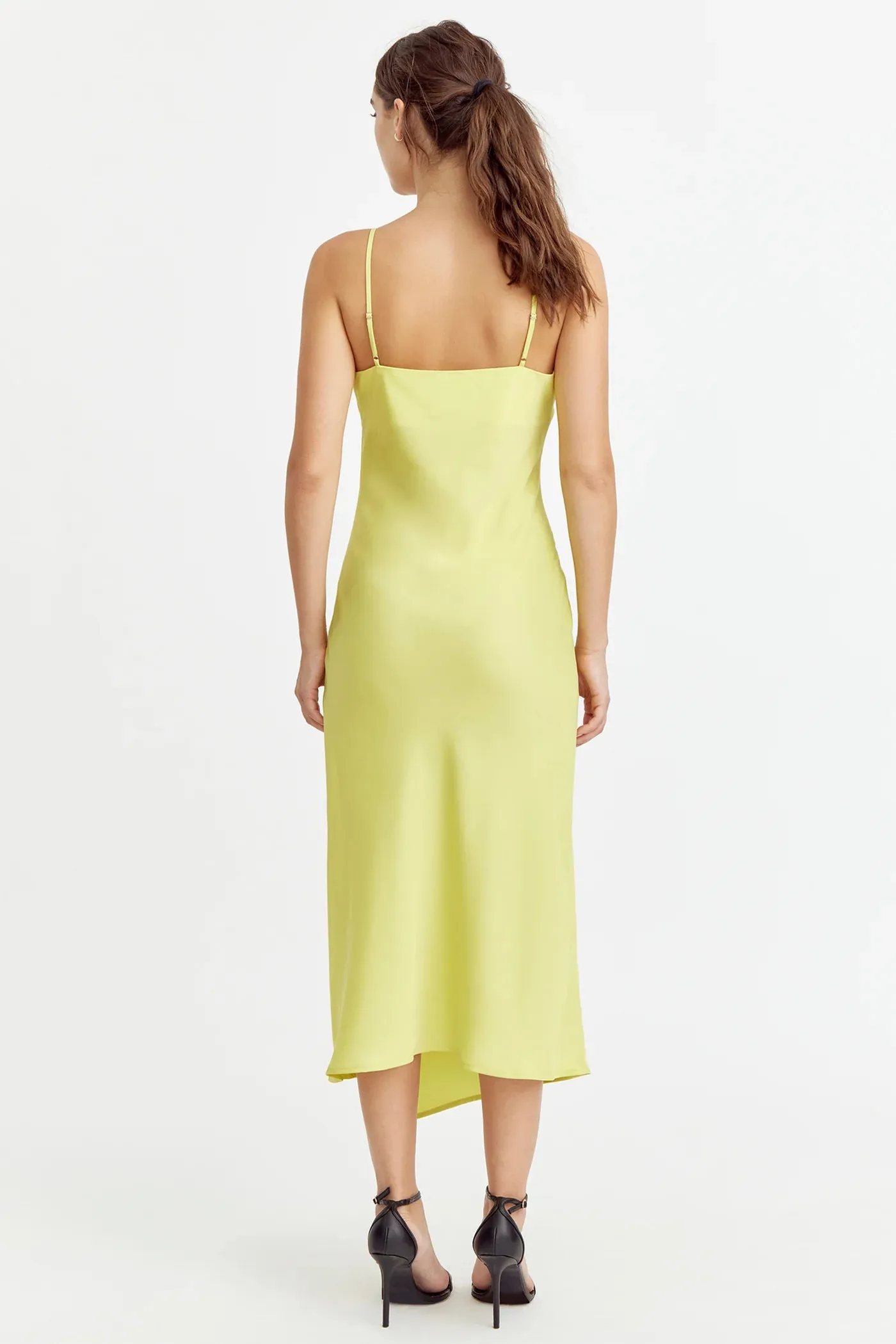 Adelyn Rae Faith Front Slit Slip Dress in Lime Yellow