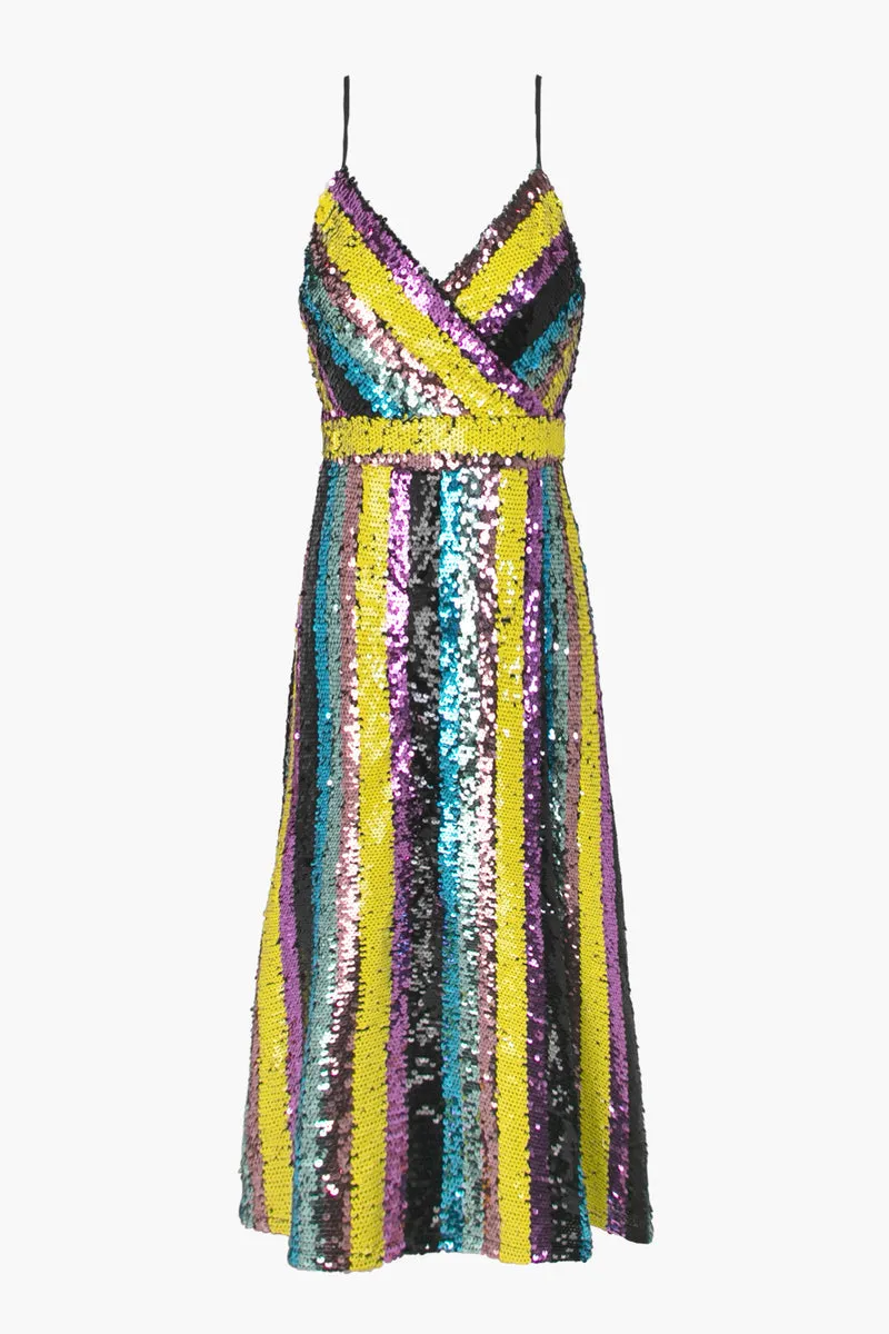 Adelyn Rae Solana Midi Sequin Dress in Multi Bright