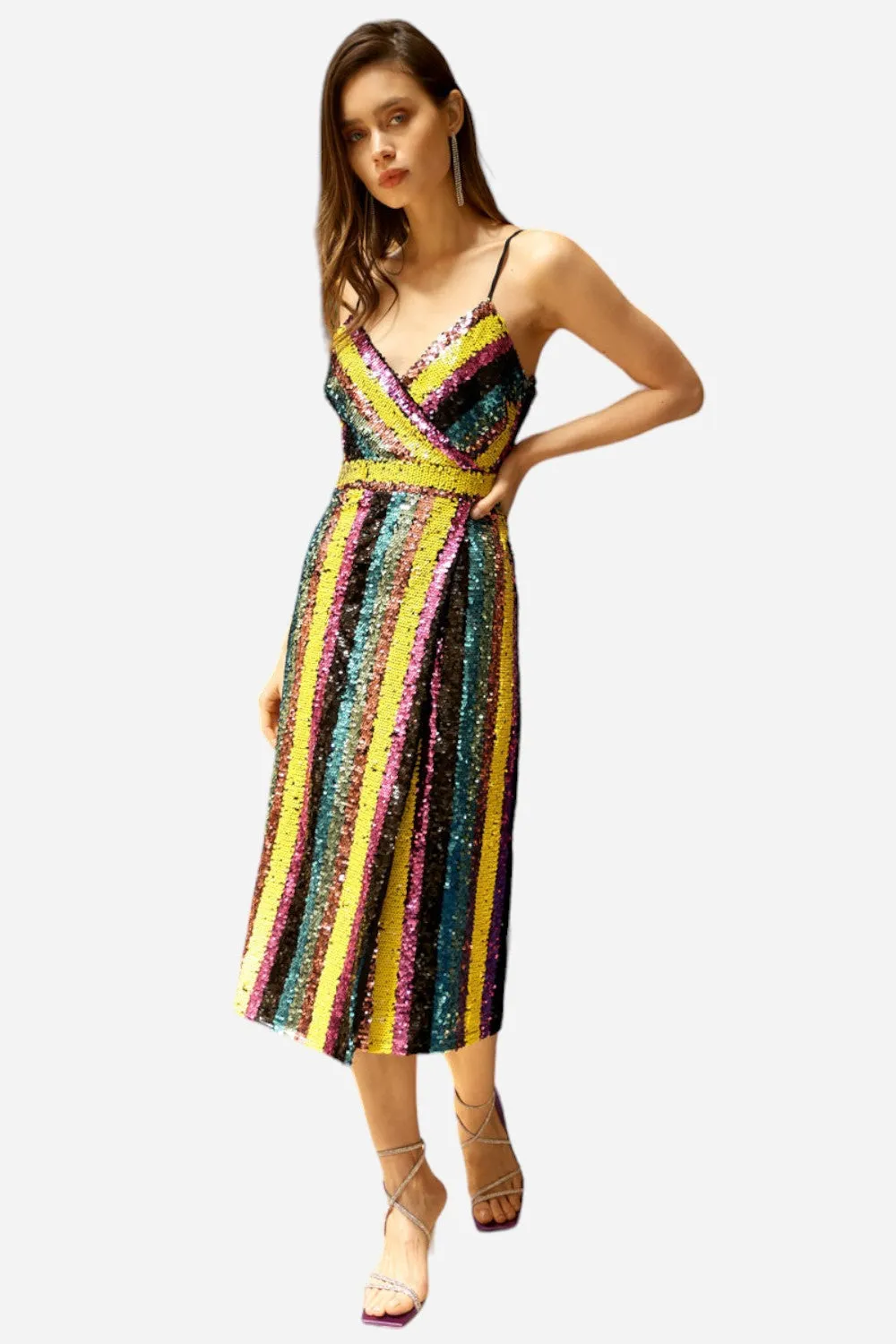 Adelyn Rae Solana Midi Sequin Dress in Multi Bright