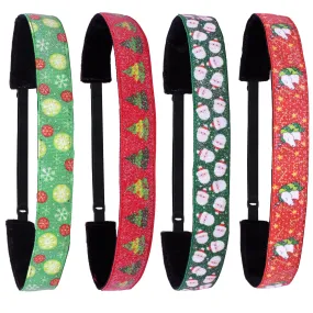 Adjustable No Slip Christmas Headbands - 4 Pack