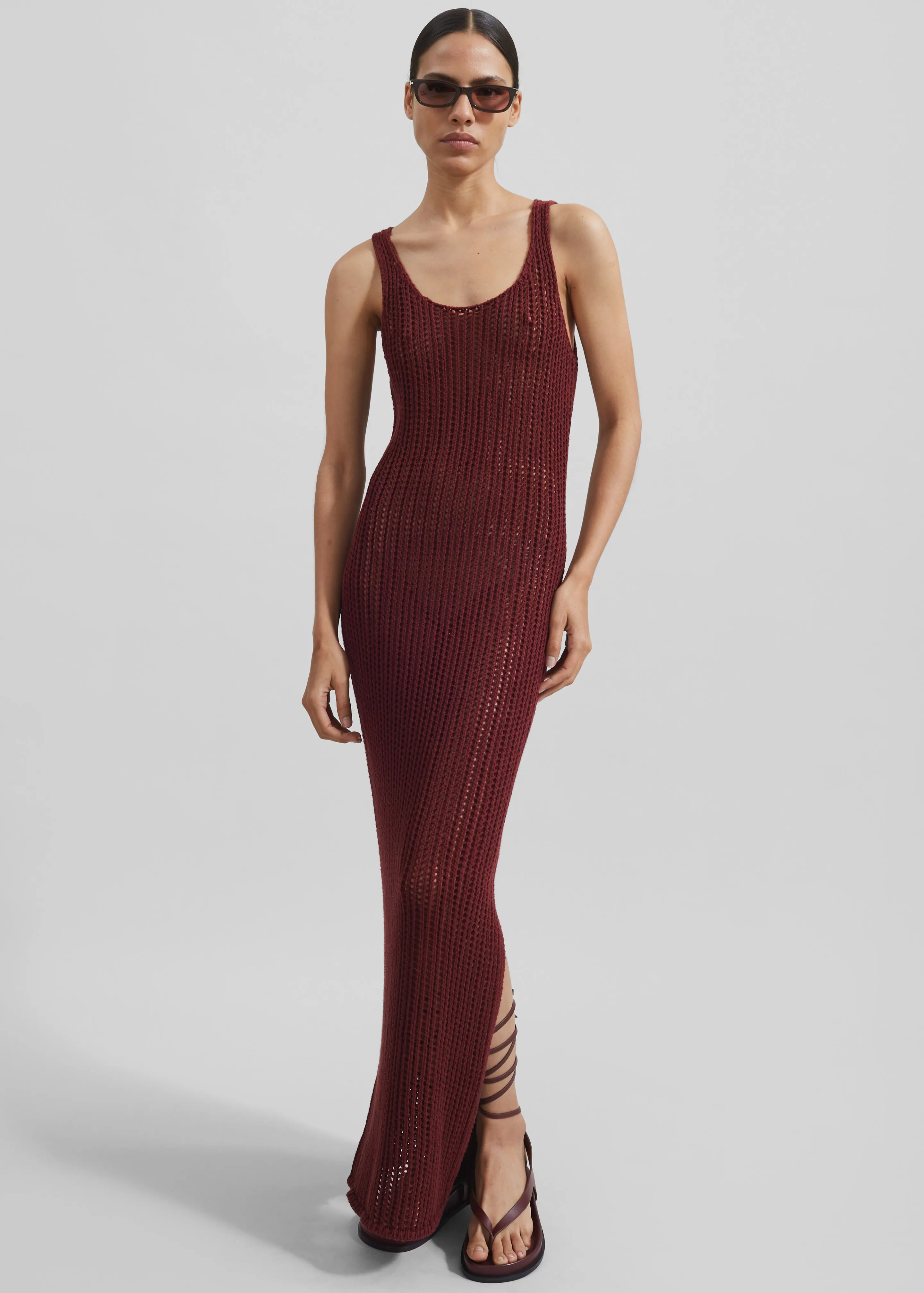 Adrienna Crochet Maxi Dress - Burgundy