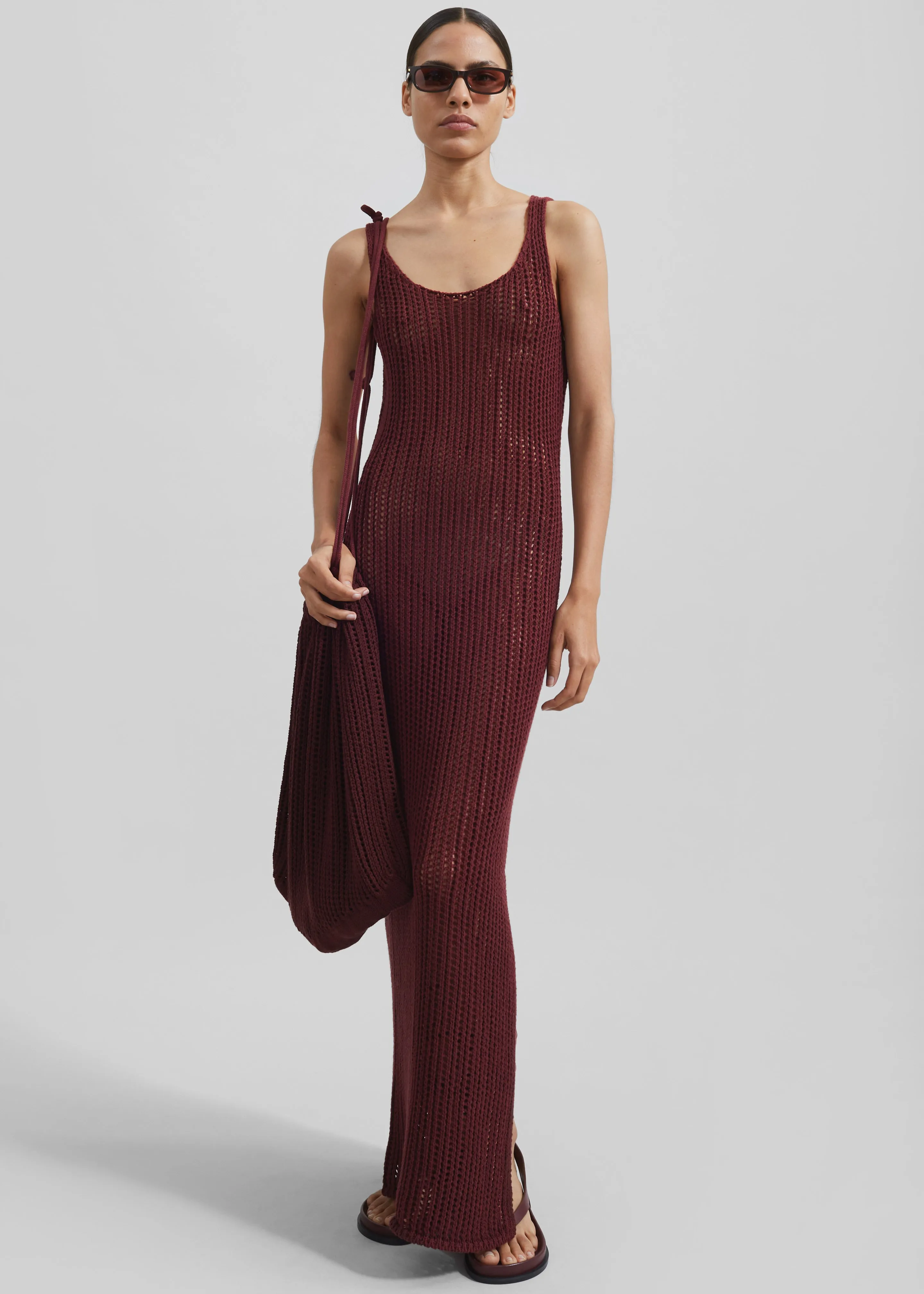 Adrienna Crochet Maxi Dress - Burgundy