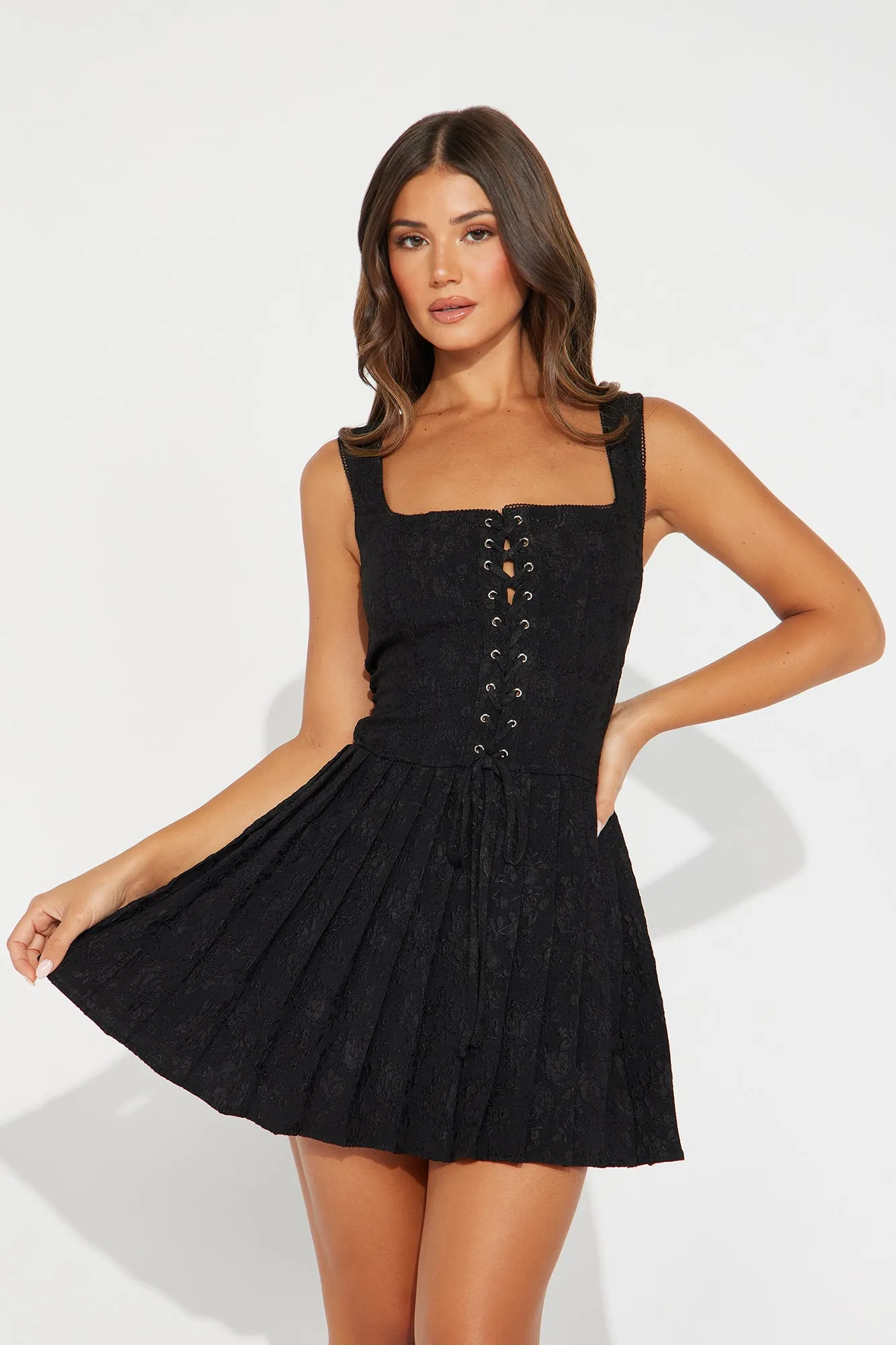 Amelia Jacquard Mini Dress - Black