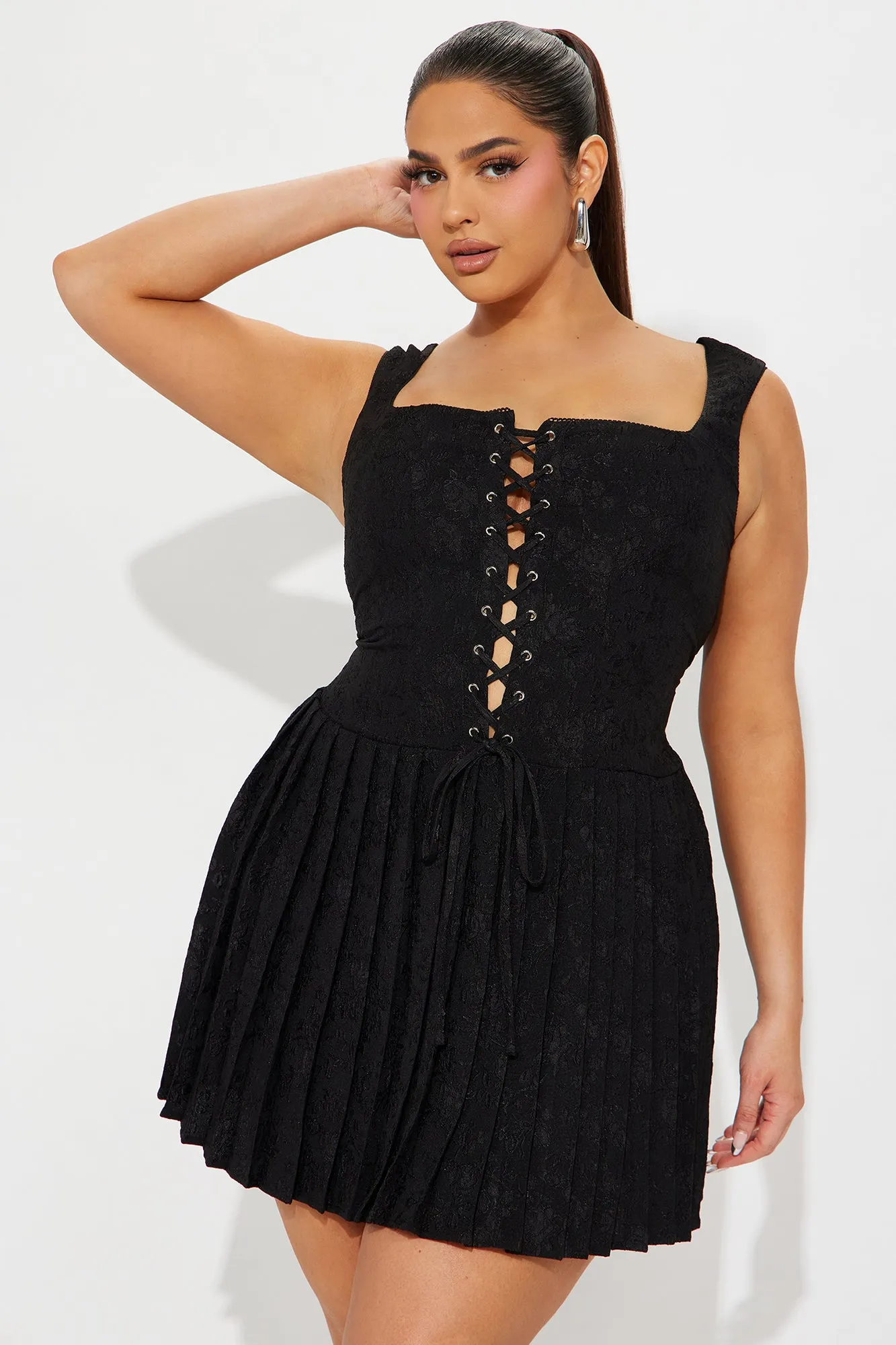 Amelia Jacquard Mini Dress - Black