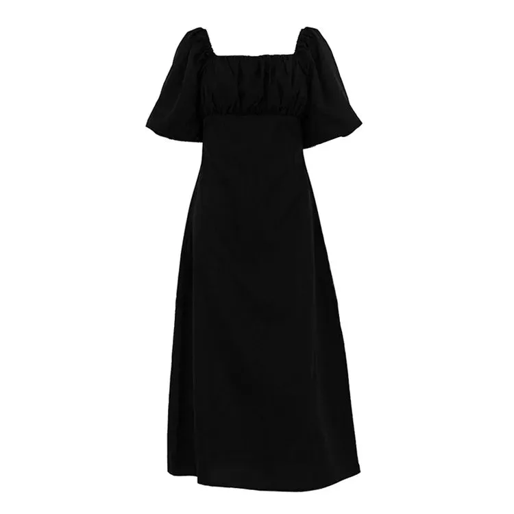 Amozae Maxi Summer Puff Sleeve Holiday Dress Black Square Neck Party Dresses Casual A Line Women Dress 2024