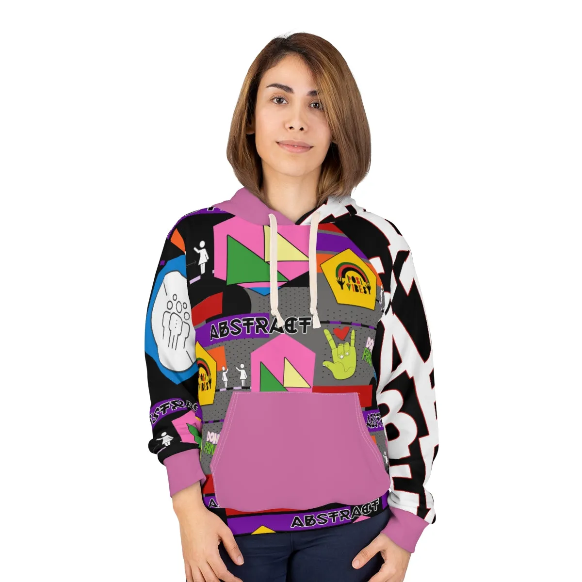 AOP Unisex Pullover Hoodie WORDS & ABSTRACT PINK