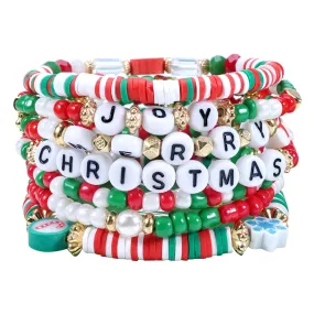 Ardorchid Christmas Heishi Bracelets for Women Cute Snowflake Santa Claus Stackable Clay Beaded Stretch Bracelets Merry Christmas Party Bracelet Jewelry