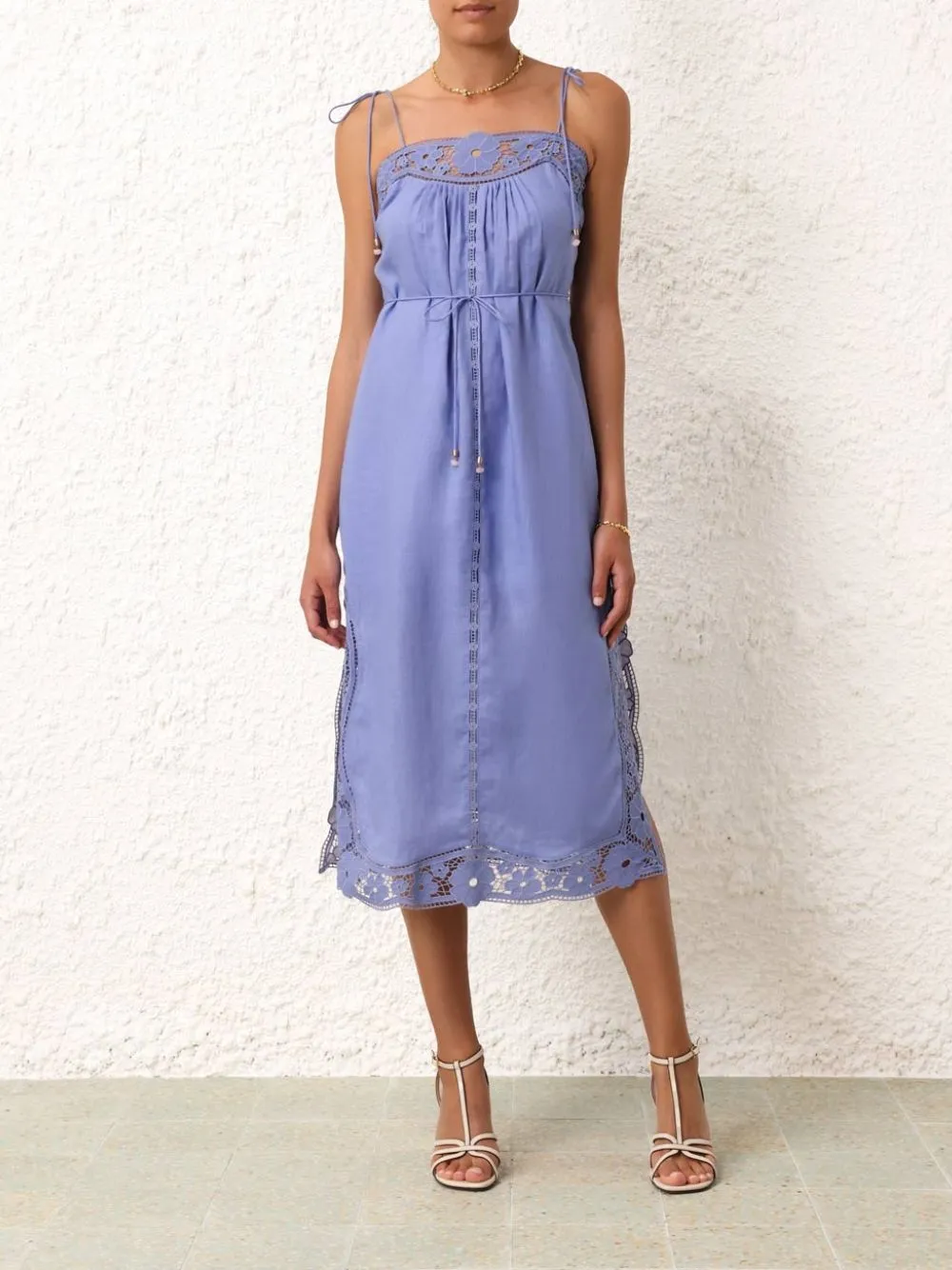 August Broderie Slip Blue Midi Dress