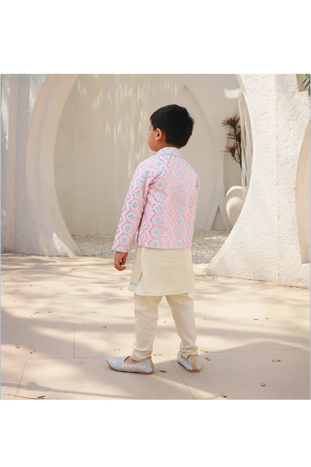 Baby Pink Embroidered Kurta Pant with jacket set