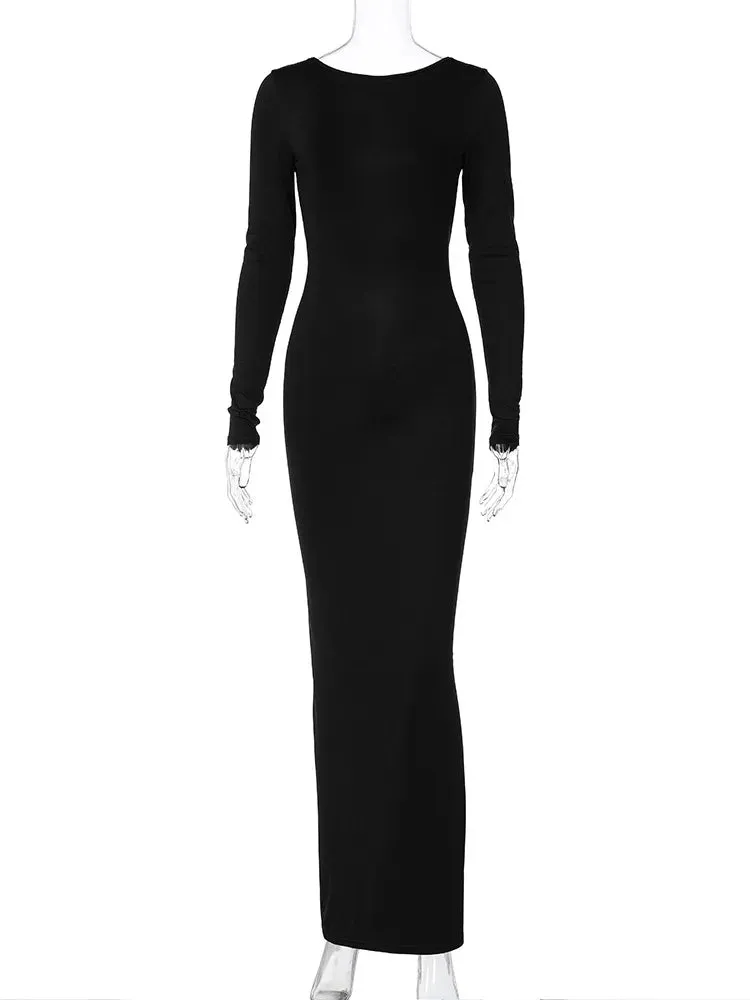 Backless Ruched Maxi Dress - Long Sleeve Sexy Party Evening Outfit for Women - 2024 Spring Summer Collection