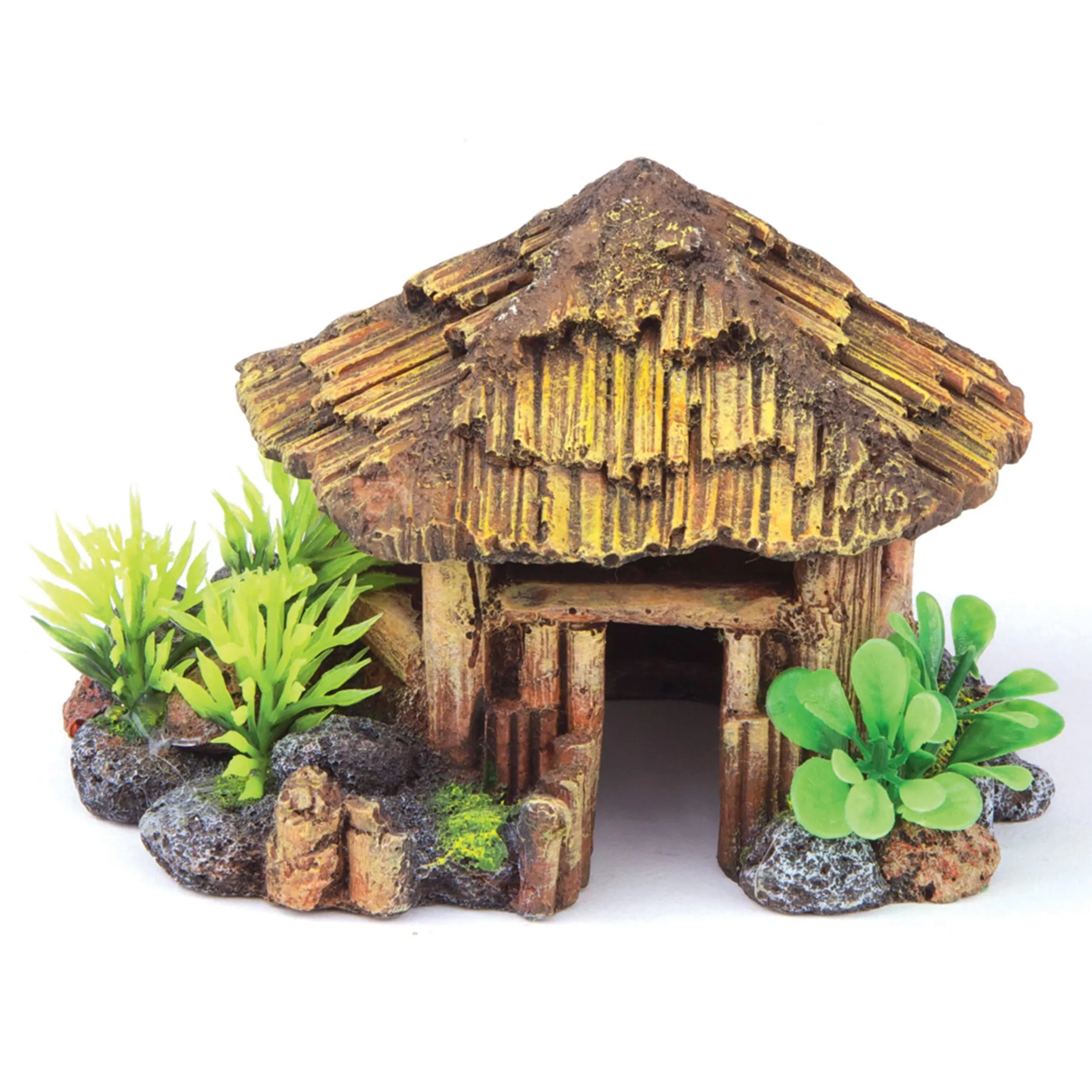 Bali Hut With Plants Fish Tank Ornament