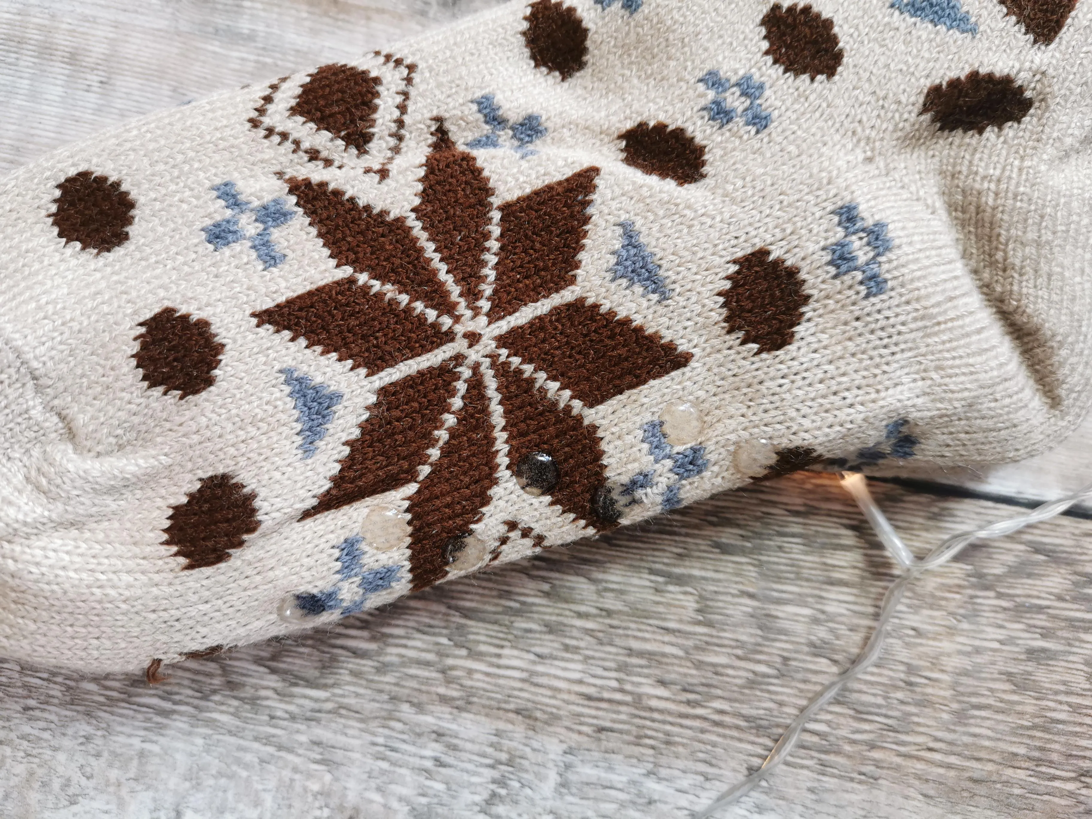 Beige Snowflake Fleece Lined Chunky Knit Slipper Socks