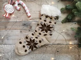 Beige Snowflake Fleece Lined Chunky Knit Slipper Socks