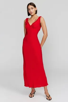 Bella Cherry Red Ruffle Maxi Dress