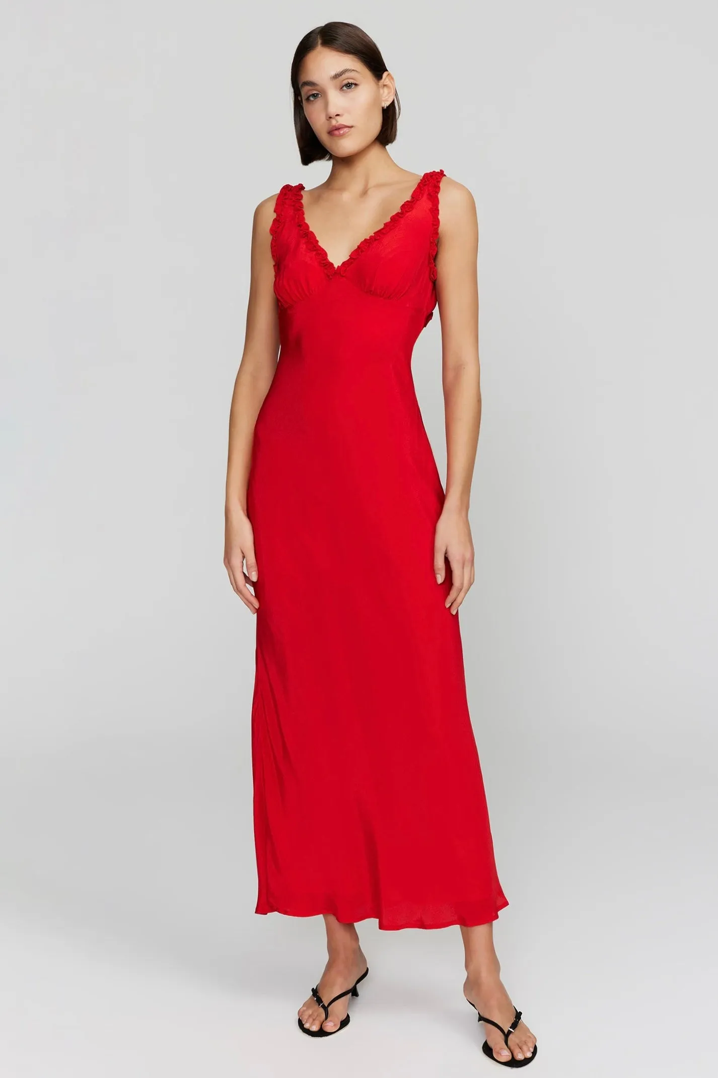 Bella Cherry Red Ruffle Maxi Dress