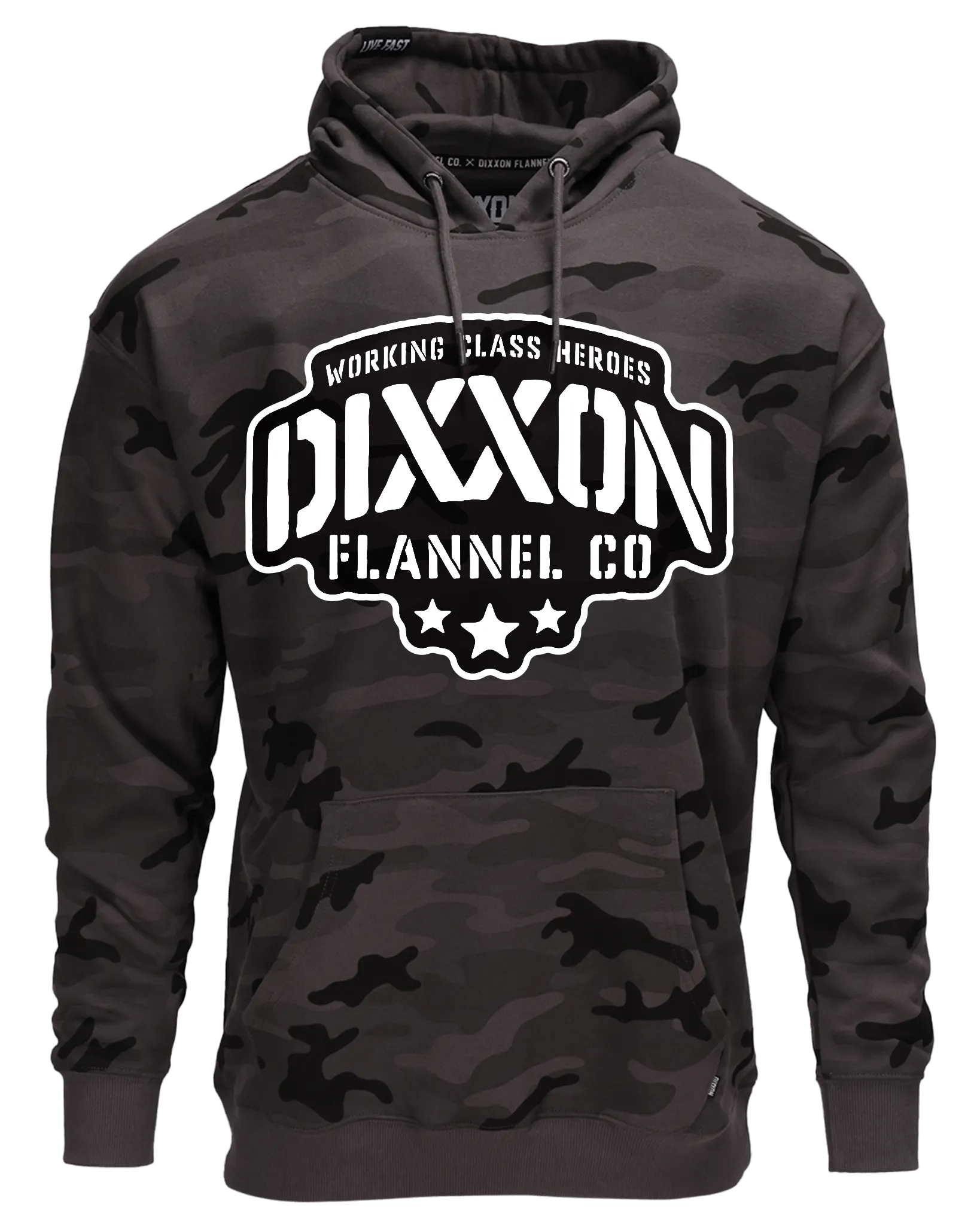 Black & White Stencil Pullover Hoodie - Black Camo