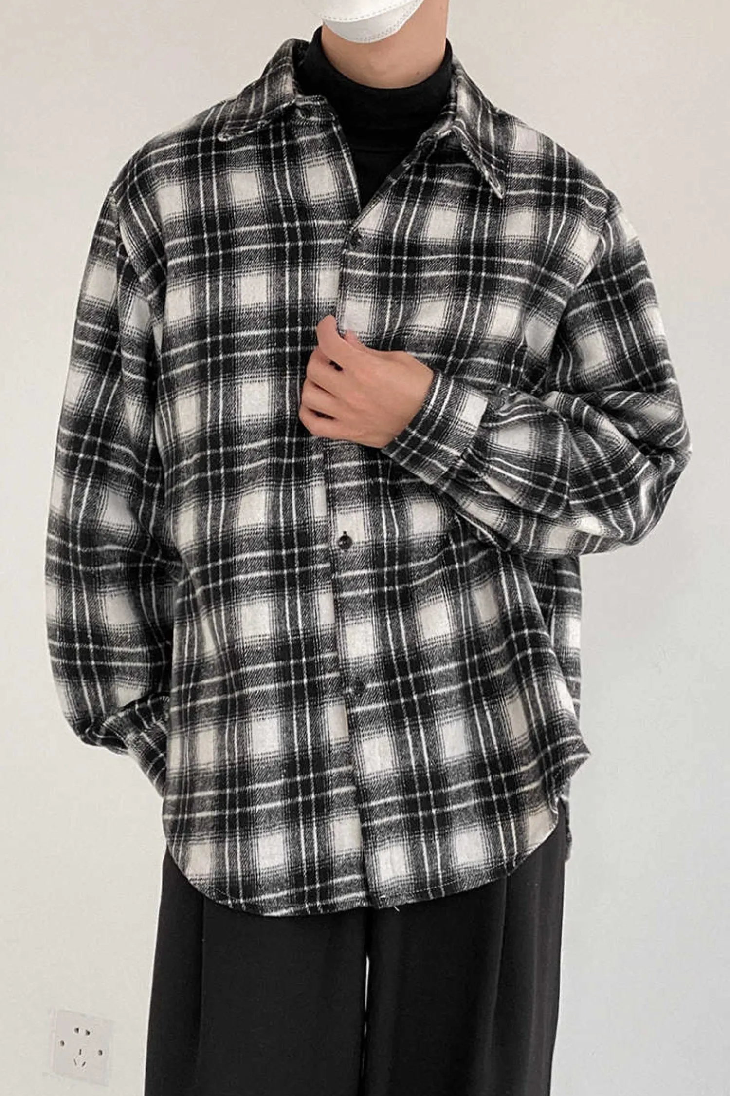 Black Checkered Woolen Plaid Loose fit Shirt