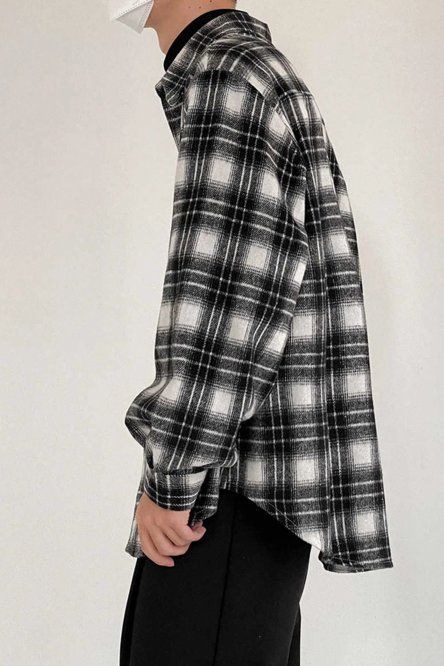 Black Checkered Woolen Plaid Loose fit Shirt