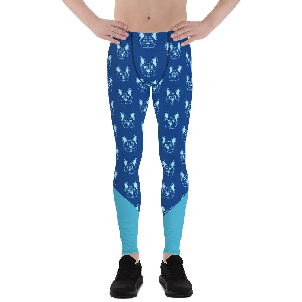 Blue French Bulldog Meggings, Cute Premium Men's Leggings Run Tights- Made in USA/EU