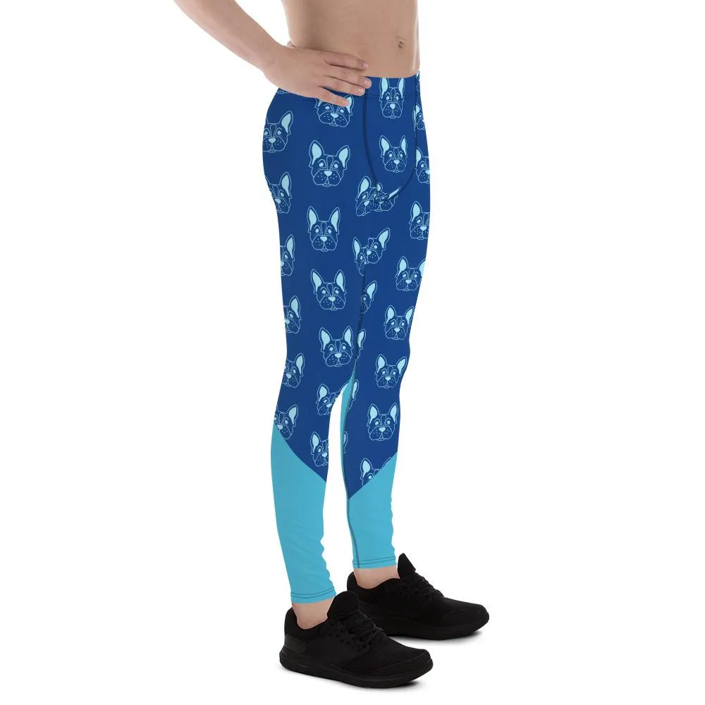 Blue French Bulldog Meggings, Cute Premium Men's Leggings Run Tights- Made in USA/EU