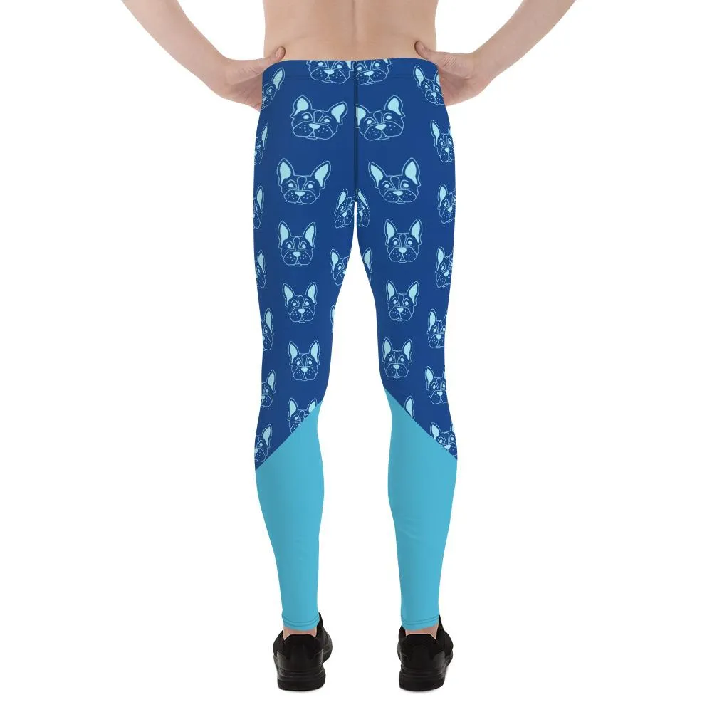 Blue French Bulldog Meggings, Cute Premium Men's Leggings Run Tights- Made in USA/EU