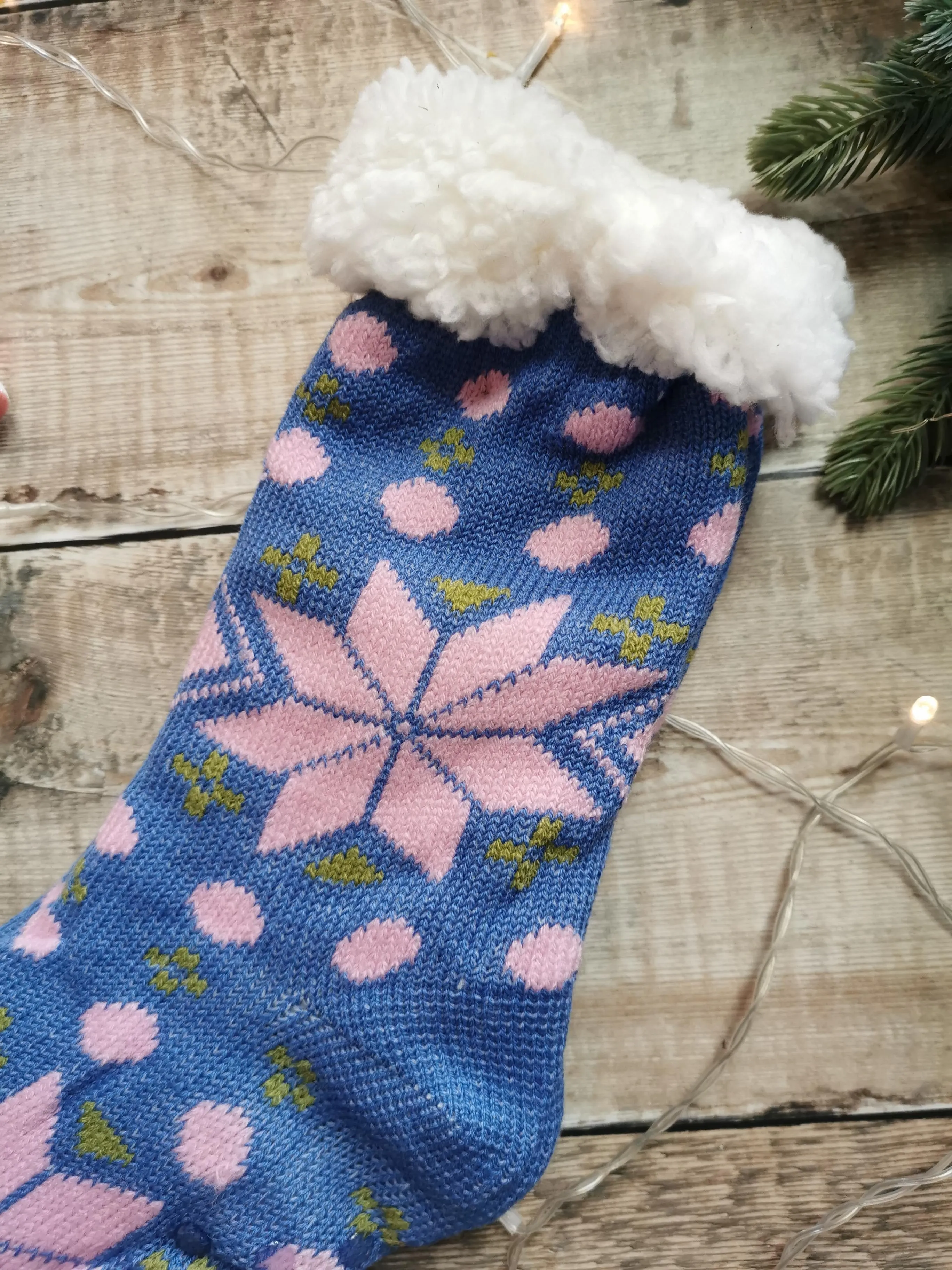 Blue Snowflake Fleece Lined Chunky Knit Slipper Socks