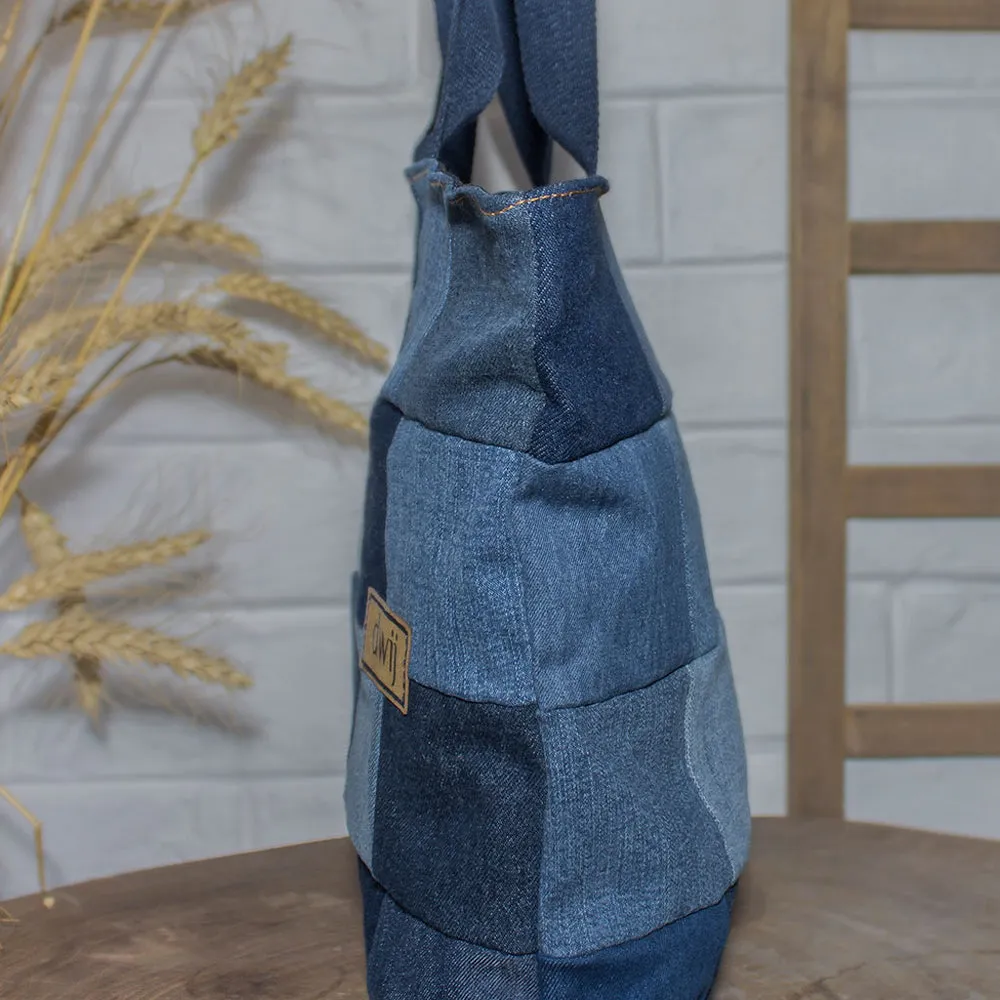 Blue - Upcycled Denim Chequered Tote Bags