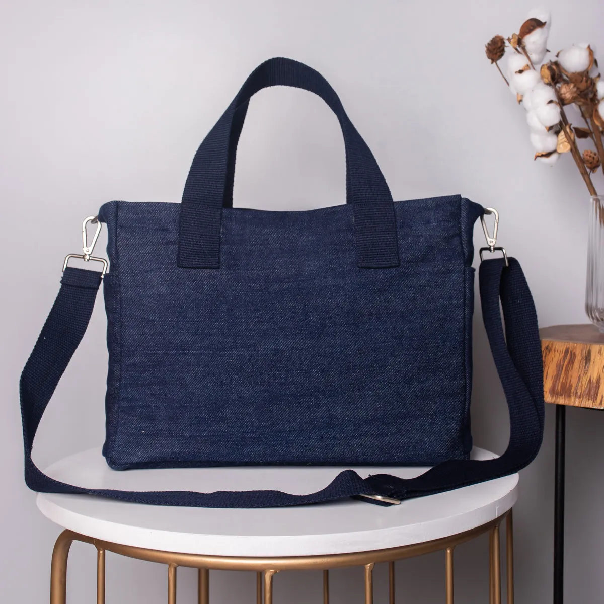 Blue - Upcycled Denim Dual Usage Tote Bag with removable insert