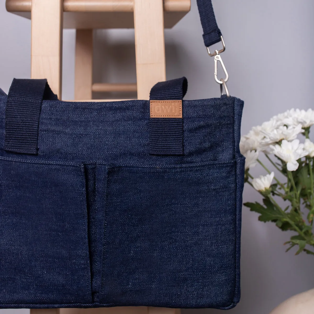 Blue - Upcycled Denim Dual Usage Tote Bag with removable insert