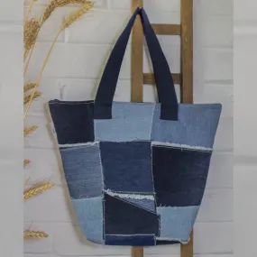 Blue - Upcycled Denim Patched Tote Bags