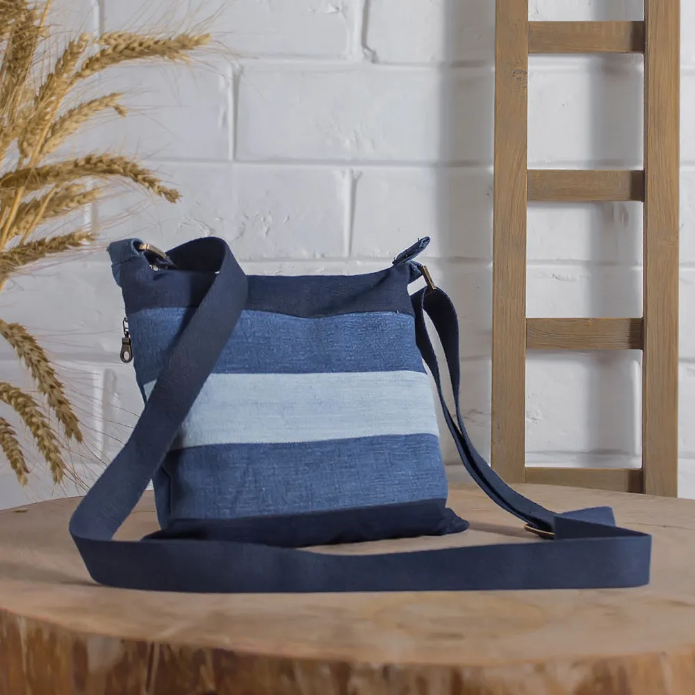 Blue - Upcycled Denim Striped Sling Bags