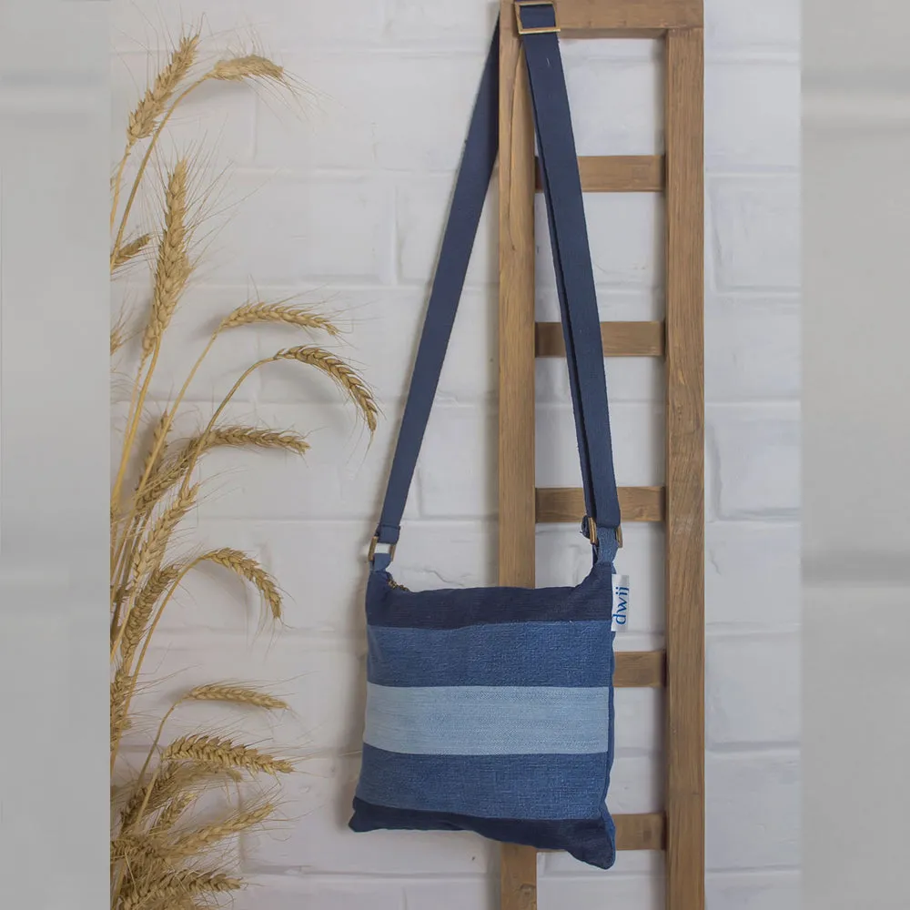 Blue - Upcycled Denim Striped Sling Bags