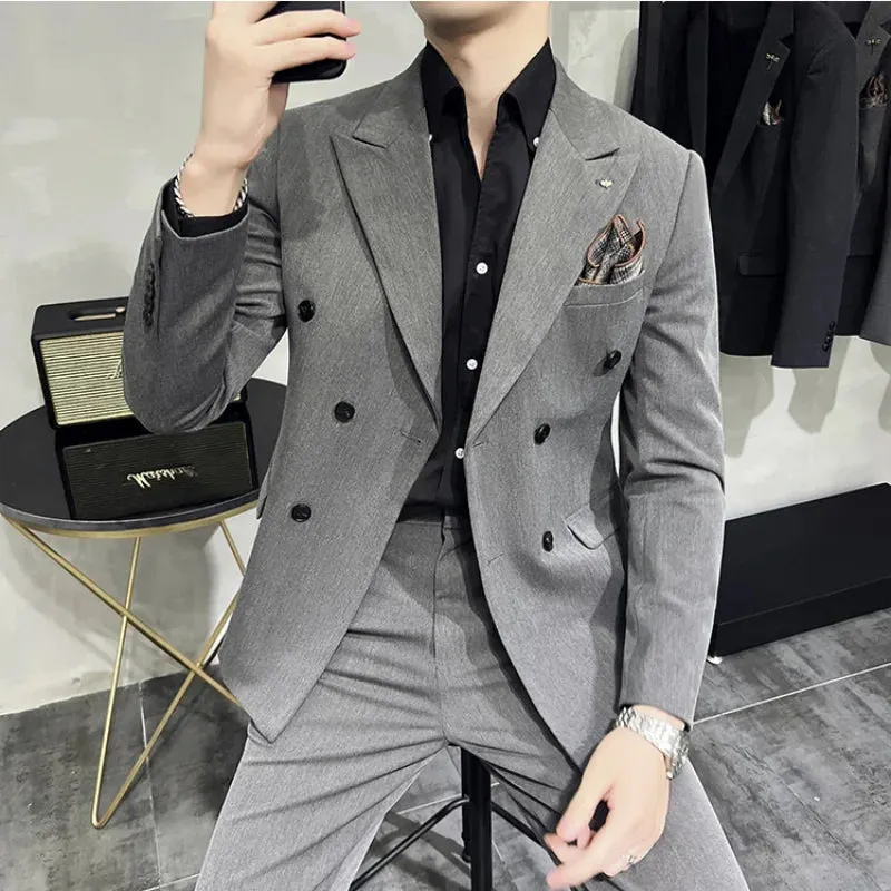 Bonsir 7XL-S (Blazer   Trousers)  Fashion Double Breasted Slim Fit Men's Suit Italian Style Luxury Wedding Social Dress 2 Piece Set