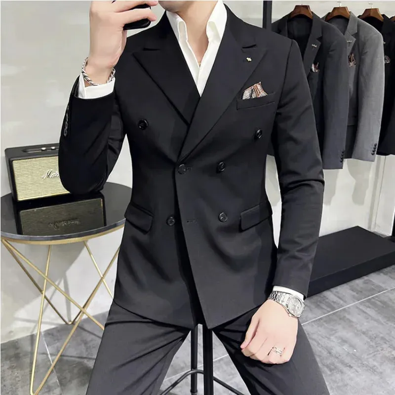 Bonsir 7XL-S (Blazer   Trousers)  Fashion Double Breasted Slim Fit Men's Suit Italian Style Luxury Wedding Social Dress 2 Piece Set